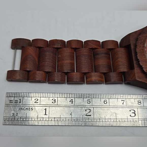 Mens Bewell Zebra Wood 45mm Date Watch Analog Quartz Lightweight Handmade Unique - Picture 8 of 9